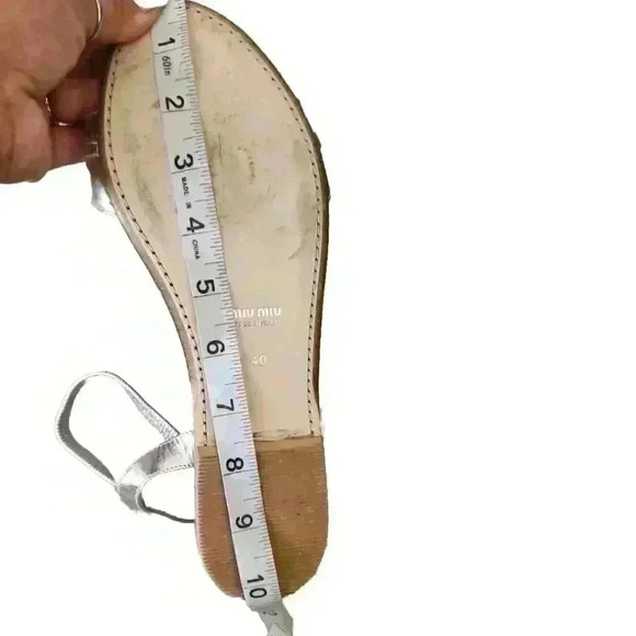 Miu Miu Womens Silver Crystal Strap Flat Designer Embellished Evening Sandal 40 - Picture 15 of 16